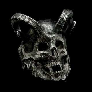 Demon Skull with Ram Horn Ring for Men Demon Skull Ring Etsy