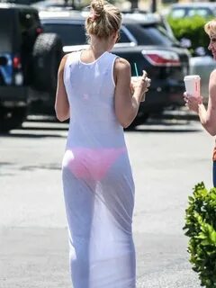 AJ Michalka - Bikini Candids in a See-Through Dress in LA - 