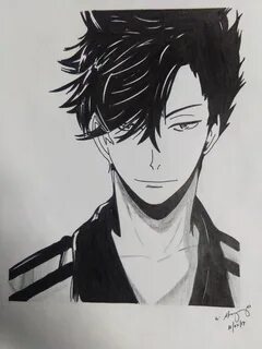 BLACK AND WHITE ANIME DRAWING - HAIKYUU- Tetsurō Kuroo - Ste