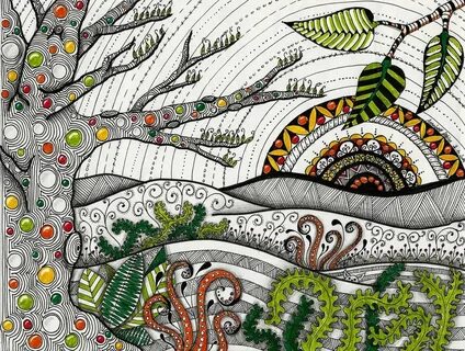 Zentangle Landscape Zentangle drawings, Art drawings, Drawin