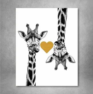 Amazon.com: Gold Foil Art Print - Giraffe Love With Gold Foi