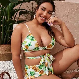 Plus Pineapple Print High Waisted Bikini Swimsuit - buy Squp