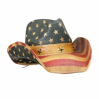 Vamuss Mens Vintage American Flag Cowboy Hat w/Western Shape