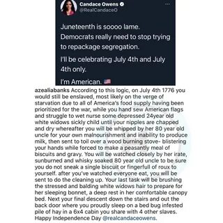 Azealia Banks Slams Candace Owens' For Calling Juneteenth "L