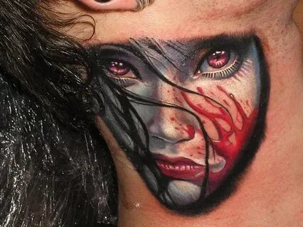 A Scary Face-Insane Neck Tattoos