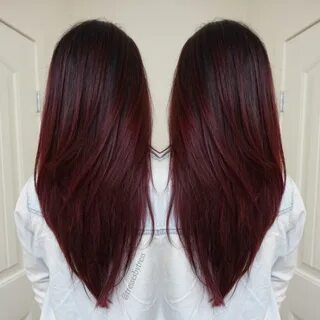 Dark red violet plum balayage Wine hair, Long hair styles, W