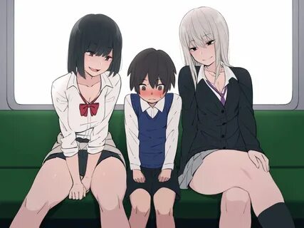 A meme in which a person is sandwiched between two predatory older girls on...