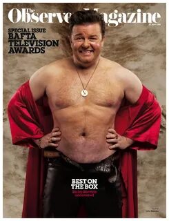 Ricky Gervais shirtless for Observer Magazine