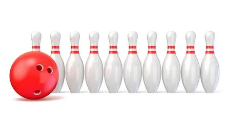 Bowling Pins Lined and Bowling Ball. 3D Stock Illustration -