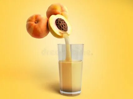 Concept of Fresh Natural Juice Peach Juice Flows from Fresh 
