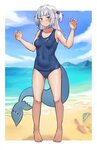 Safebooru - 1girl absurdres barefoot beach blue eyes blue ha