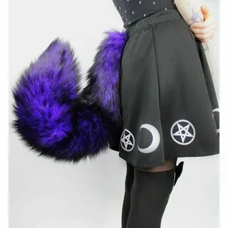 30" Purple & Black Fox Tail (Thick fur/Low Shed) - Kitten's 