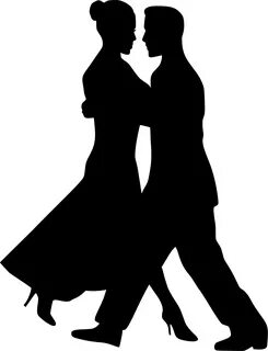 Black silhouette of the couple dancing at white background f