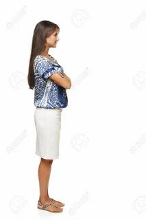 Full Length Side View Business Woman Standing With Folded Ha