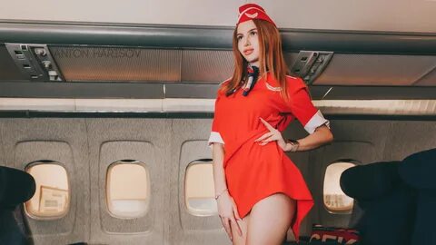 Red dress ebony inside airplane pics