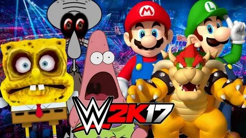 SPONGEBOB ,PARTICK & SQUIDWARD vs MARIO ,LUIGI & BOWSER WWE 