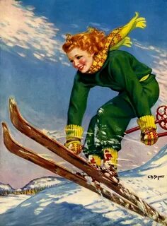 Vintage ski illustration by Ellen Barbara Segner Vintage ski