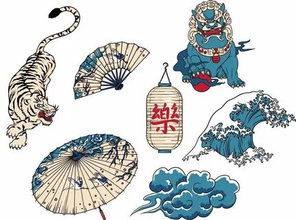 Japanese national symbols set Free download Japanese tattoo 