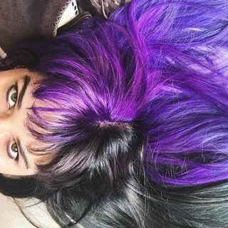 Black hair, purple hair, half and half hair, two colors, two