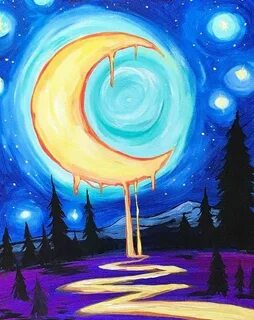 Honeymoon, luna de miel, pintura, paisaje, luna Trippy paint