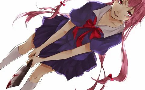 anime, Mirai, Nikki, Gasai, Yuno, Girl, Art, Knife, Dress Wa