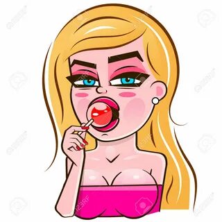 Vector Pop Art Pin Up Illustration Of A Young Sexy Punk Girl Sucks Lollipop Hear