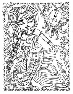 5 Pages Gothic Mermaids Digital Coloring Pages Set of 5 Digi