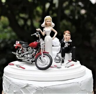 Motorcycle Wedding Cake Topper Bride and Groom Harley Etsy