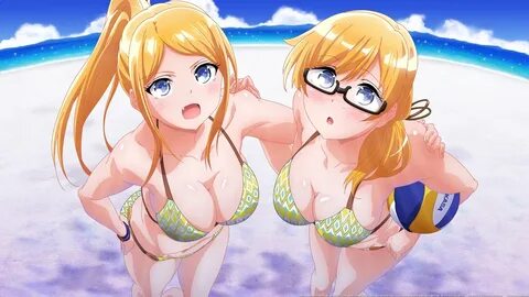 2girls ball beach bikini blonde hair blue eyes breasts clair