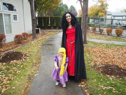 Rapunzel and Mother Gothel Halloween costume. Family costume