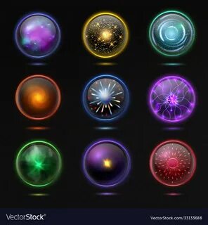 Magical crystal orbs glowing energy sphere vector image. 