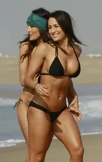 Brie and Nikki Bella Working Out Together in a Beach (Bikini