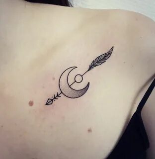 Arrow and moon tattoo inked on the left clavicle bone. Done 