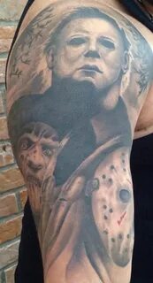 Horror Michael Myers With Jason And Freddy Tattoo On Right H