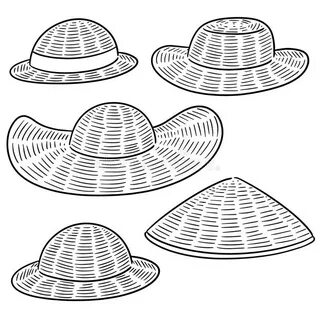 Vector set of straw hat stock vector. Illustration of creati
