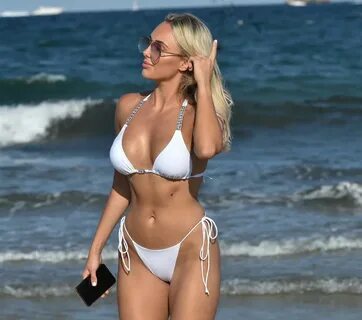 Celebrity Bikini - Amber Turner in a White Bikini at a Beach