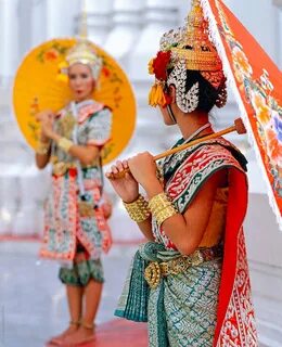 South East Asia, Thailand, Bangkok, Two Thai Dancers In Trad
