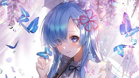 #301599 Anime, Girl, Butterfly, Rem, Maid, Long Hair, Re:Zer