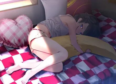Download 1125x2436 Anime Girl, Lying Down, Bed, Heart Pillow