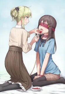 Safebooru - 2girls bdsm blindfold blonde hair bondage brown 