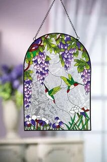 Wisteria Flowers & Hummingbirds Glass Suncatcher from Collec