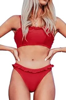 red ruffle bikini top cheap online