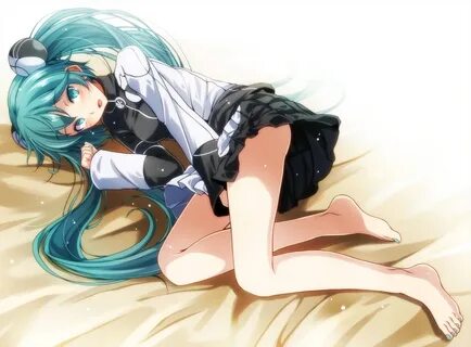 aqua eyes aqua hair barefoot hatsune miku long hair skirt ts