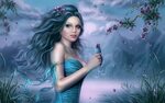 Blue skirt fantasy girl and kingfisher 640x1136 iPhone 5/5S/
