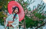 2560x1440 Kimono and Cherry Flower YouTube Channel Cover