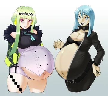 ...big breasts, breasts, female, female only, hellbrain, huge belly, large ...