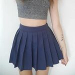 Skirt: mini blue pleated kawaii blue grey top navy cute high