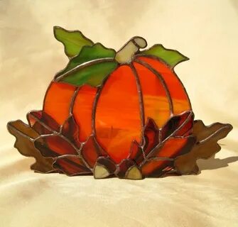 Autumn Pumpkin Stained Glass Candle Holder Stained glass can
