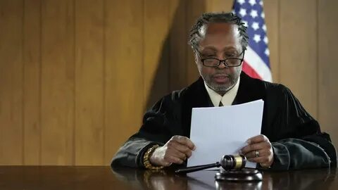 Black Male Judge Reading Verdict Courtroom Stock Footage Vid