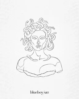 Medusa Print Medusa Wall Art Line Art Greek Line Drawing Ets